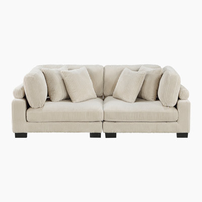 Brinsley 90" Modern Modular Sofa with Corduroy Fabric, Adjustable Armrests & 4 Pillows