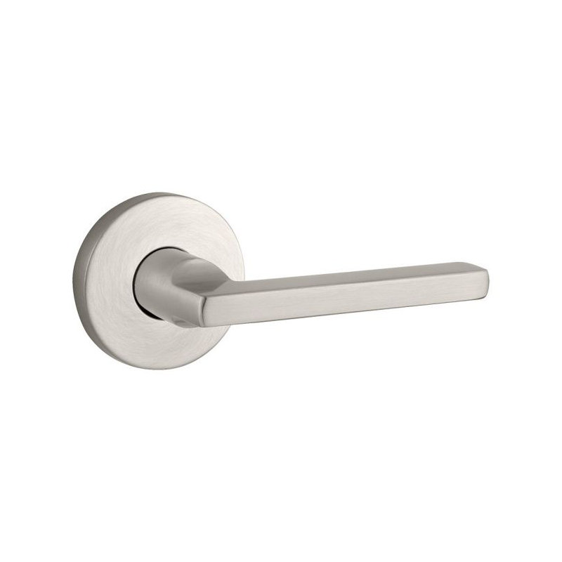 Square Passage Door Lever with Contemporary Round Rose, Universal/Reversible, Satin Nickel, Passage (Hall & Closet)