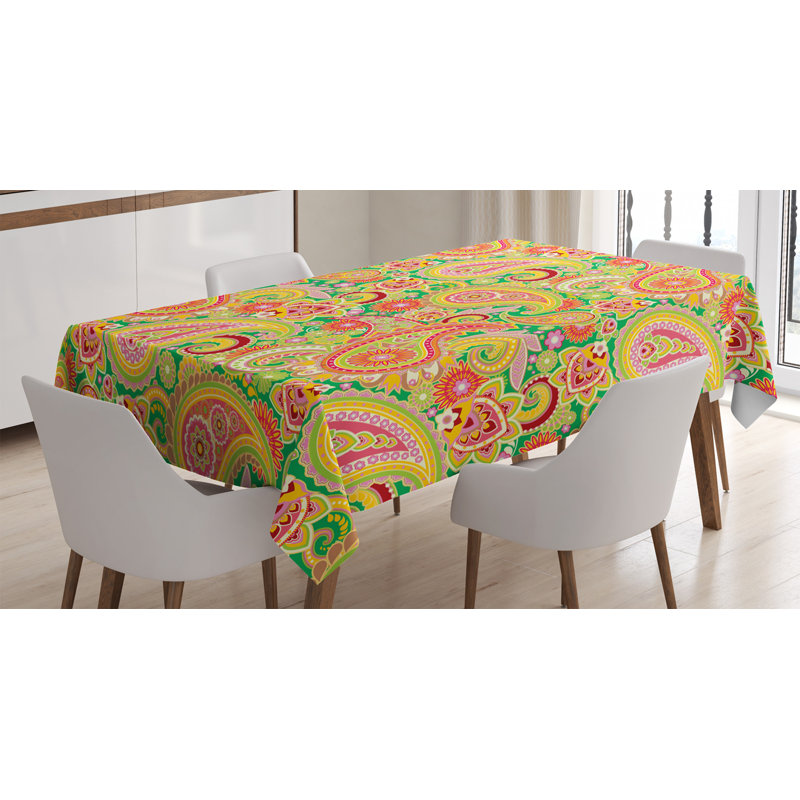 Paisley Tablecloth, Ornate Traditional Paisley Elements With Details In Bohemian Design Print, Rectangular Table Cover For Dining Room Kitchen Decor, 60" X 84", Multicolor