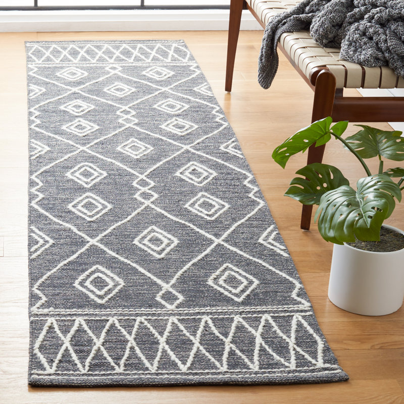 Holtby Southwestern Hand-Woven Flatweave Charcoal/Ivory Area Rug, Runner 2'3" x 9'