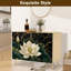 Buffet Buffet avec rangement Élégante fleur de lotus blanche à feuilles vertes et or noir avec 2 portes pour le salon et la cuisine