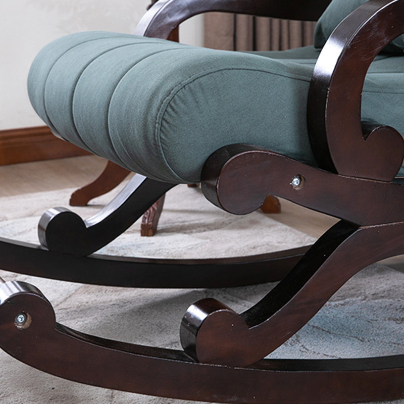 Chaise berçante de loisir rembourrée avec structure en bois massif, Bleu gris, Brun