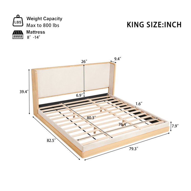 Lit plateforme tapissier Mid-Century, King