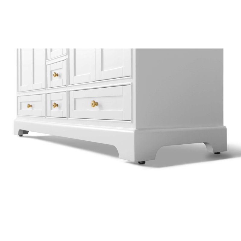 Ensemble de meuble-lavabo double 60 "avec miroir Audrey, Blanc, Blanc de Carrare, Doré