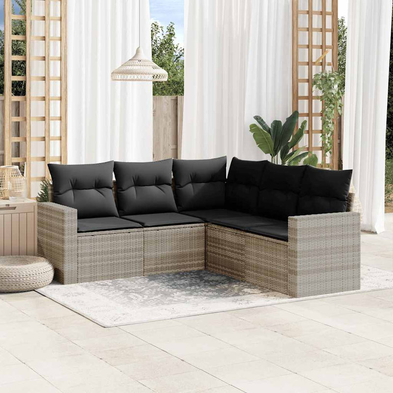  Ensemble de canapé de jardin en rotin PE gris clair, acier thermolaqué, polyester