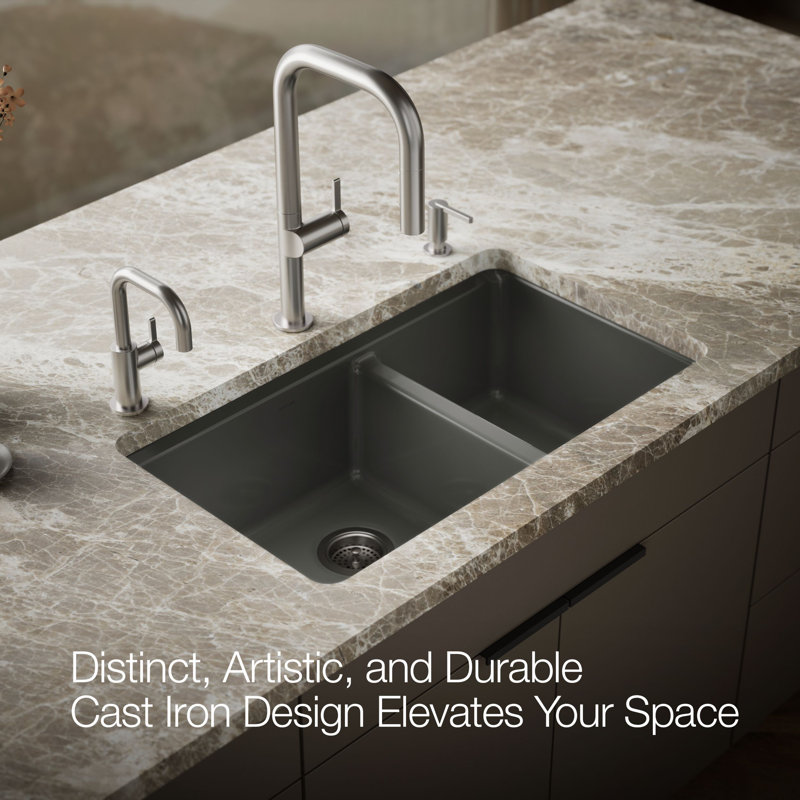 Riverby® 33" undermount double-bowl workstation kitchen sink, Thunder Gray