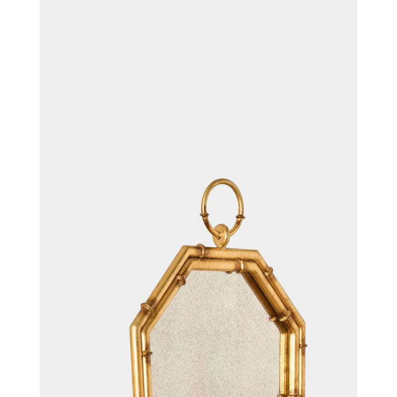 Octagonal Bamboo Mirror W/Candle Holder-Gold Leaf