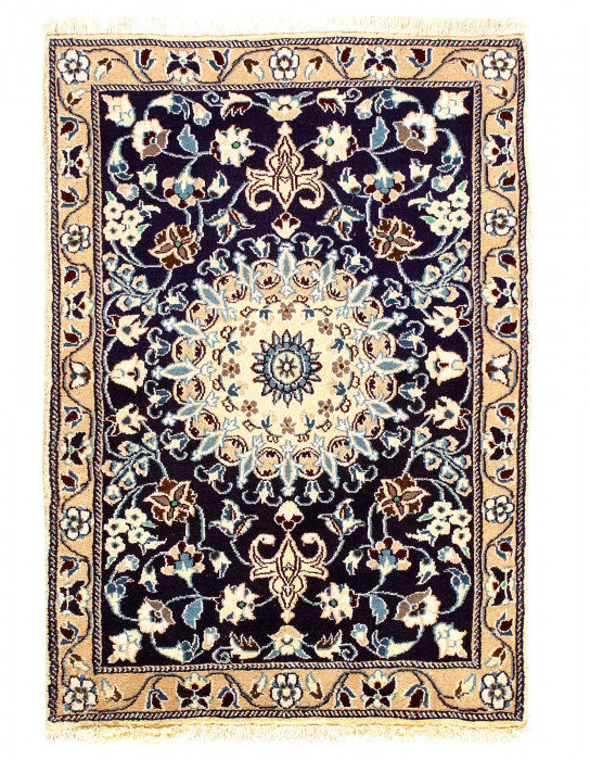 Tapis unique en laine de couleur agneau bleu marine 5 pi x 3 pi Idelisa