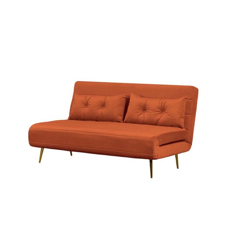 Guille 2 Seater Sofa Bed, Orange Velvet, 79cm H x 118cm W x 81cm D