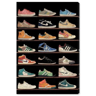Sneaker Collection on Shelves Canvas Print Sneaker Wall Art by Art Remedy, Gallery Wrapped, 30 x 45