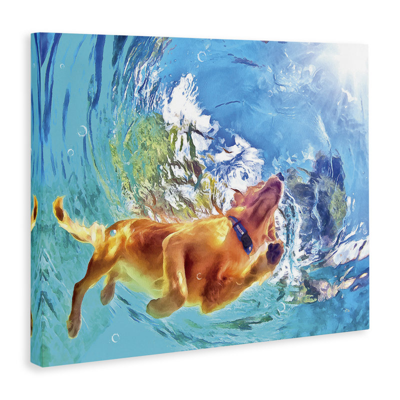 Art sous-marin de chien nageant sous l'eau par Masey St. Studios, H 24 po x l 30 po