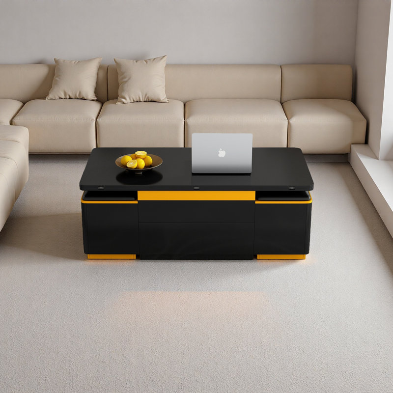 Table basse à plateau relevable avec tabourets de rangement, table centrale moderne avec plateau pliable, table basse réglable multifonctionnelle pour le salon