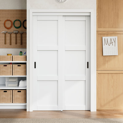 80" White Primed 1-Panel Or 3-Panels Closet Sliding Door With Hardware Kit & Handles