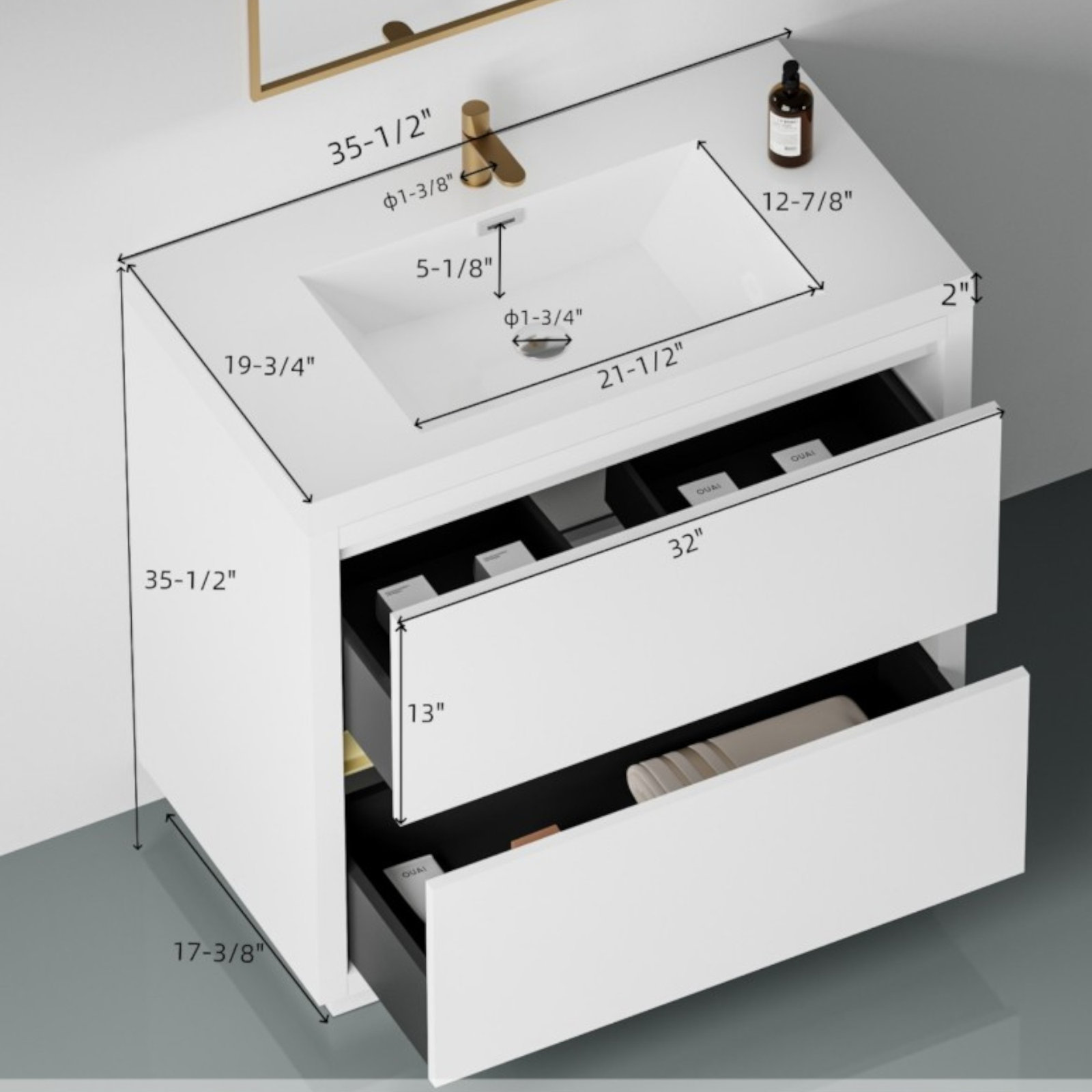 Beira 36" Single Bathroom Vanity, Glossy White