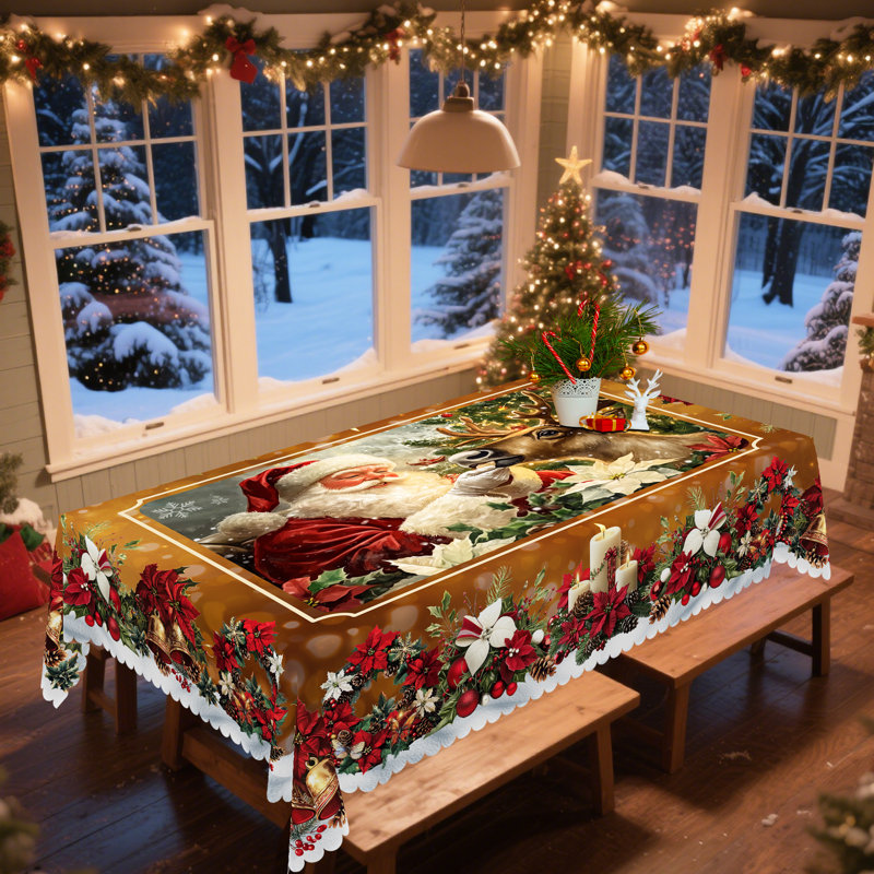 Nappe 1pc, thématique de Noël, nappe ronde / rectangulaire, manteau de cheminée, décoration de Noël, décoration de salle à manger pour fêtes, housse de table ronde de Noël, accessoires de cuisine festive, plusieurs tailles disponibles
