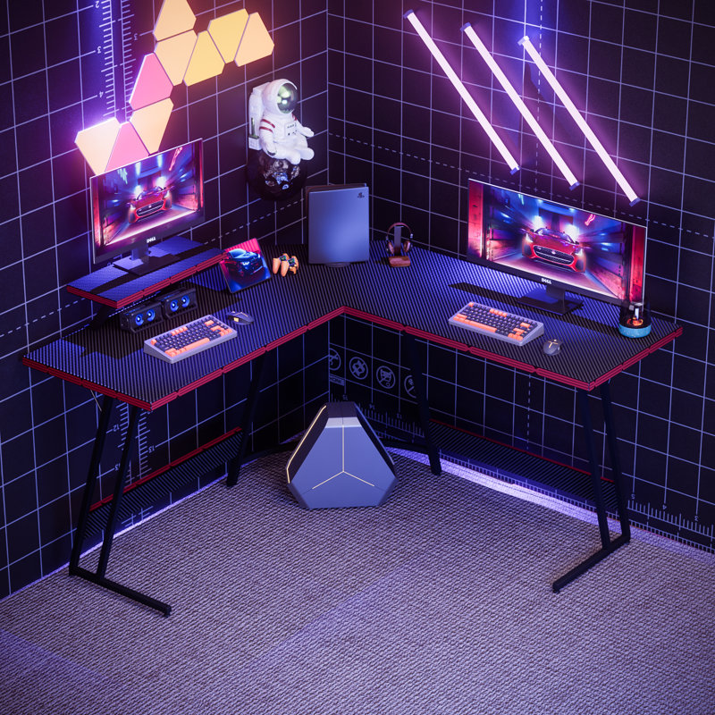 Koitcho 58" L-Shaped Gaming Desk Computer Corner Gaming Desk Table with Large Monitor Riser Stand, Pink