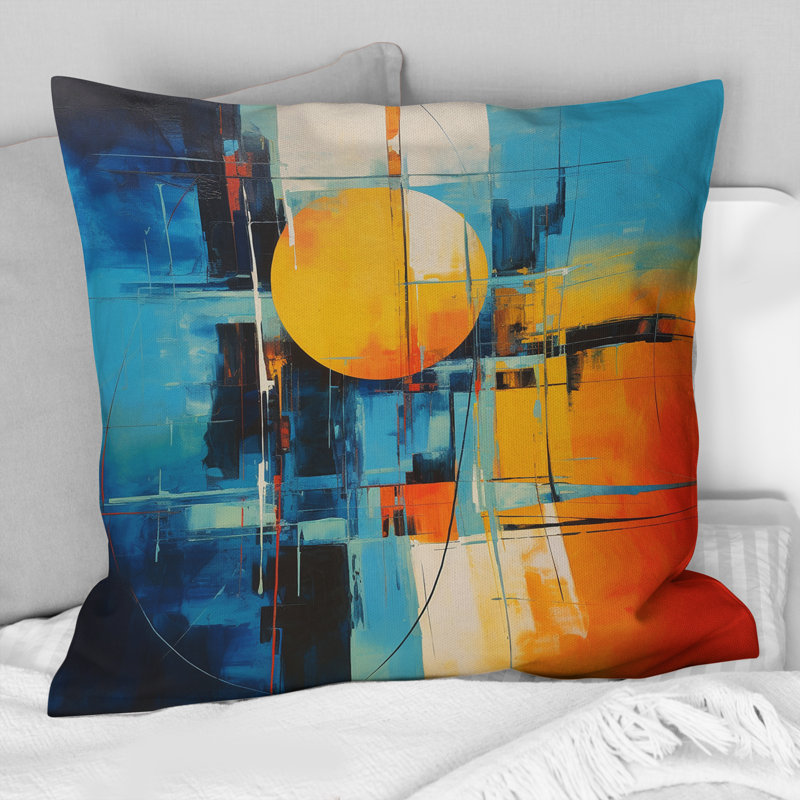 Coussin décoratif bleu Mid-Century abstrait Reflections I - Abstract Midcentury