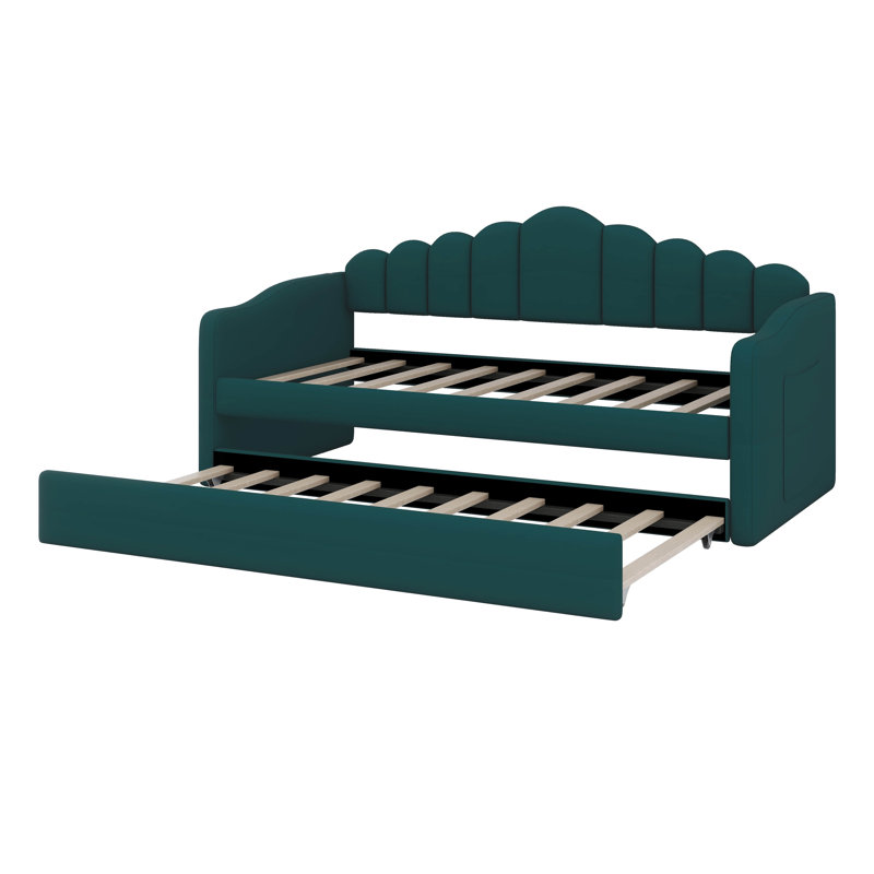 Élégant lit de jour tapissier simple avec couchette, canapé-lit en velours avec ports de chargement USB, Vert