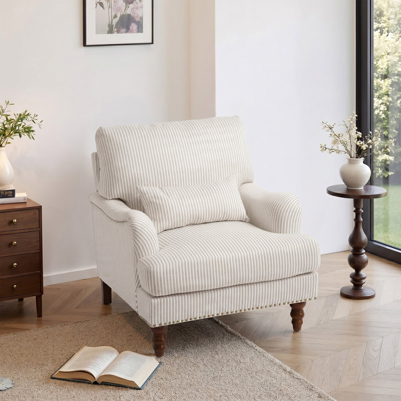 Upholstered Armchair, PINSTRIPE COFFEE Chenille