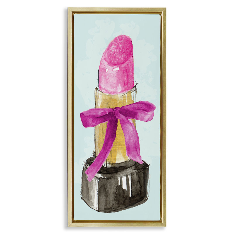 Lipstick & Pink Bow Black Framed Floater Canvas Wall Art by Lanie Loreth, Cadre flottant métallique doré, H 31 po x l 15 po