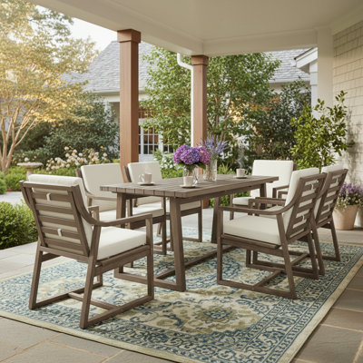 7-Piece Outdoor Rectangular 70"L Patio Dining Set With Soft Cushions