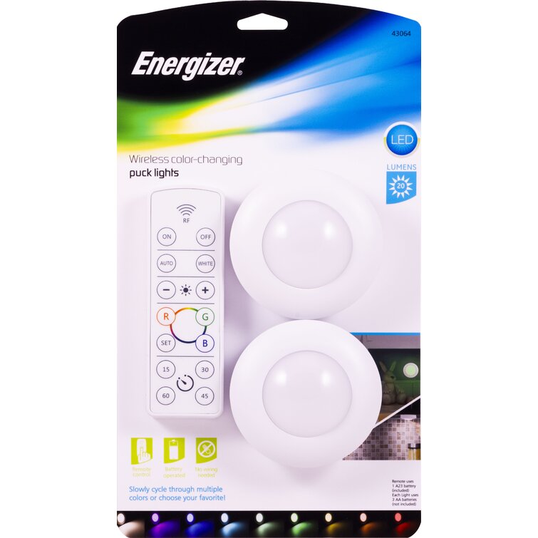 Energizer Color Changing Puck Lights, Battery Operated, Remote Controlled,  Wireless, 35 Lumens, Easy…See more Energizer Color Changing Puck Lights