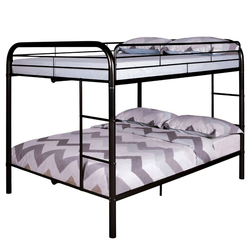 Lit superposé double au-dessus en métal de style contemporain avec côté pour une chambre à coucher de style contemporain noir brillant