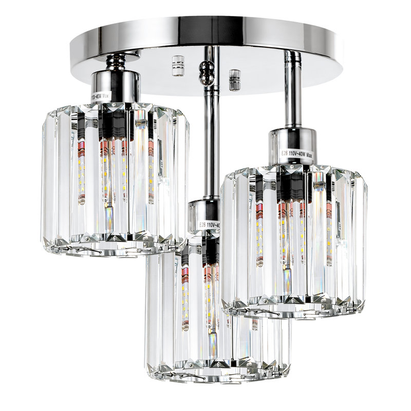 Modern Crystal Ceiling Light Fixtures, 3 - Light Semi Flush Mount Ceiling Light With Clear Crystal Shade, Chrome