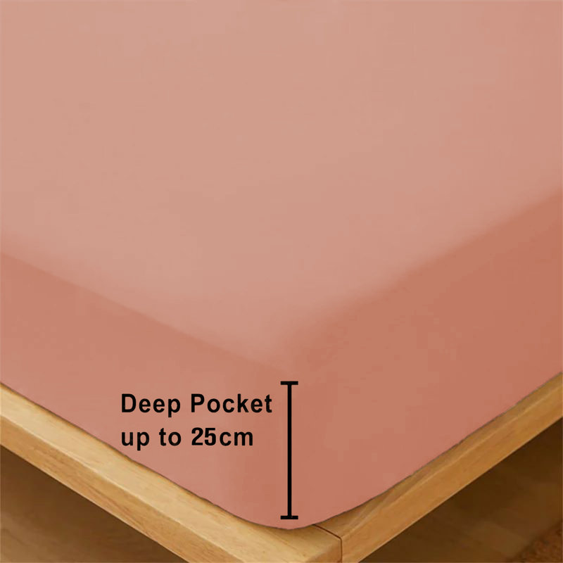 Microfiber Premium Quality Deep Hypoallergenic Fitted Sheet 25cm, Single (3'), Peach