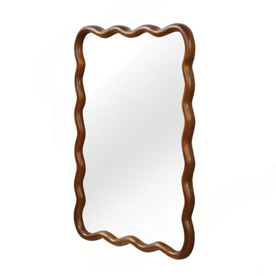 Walnut Color Wavy Rectangle Solid Wood Frame Decorative Mirror,For Bedroom, Bathroom, Living Room, Entryway