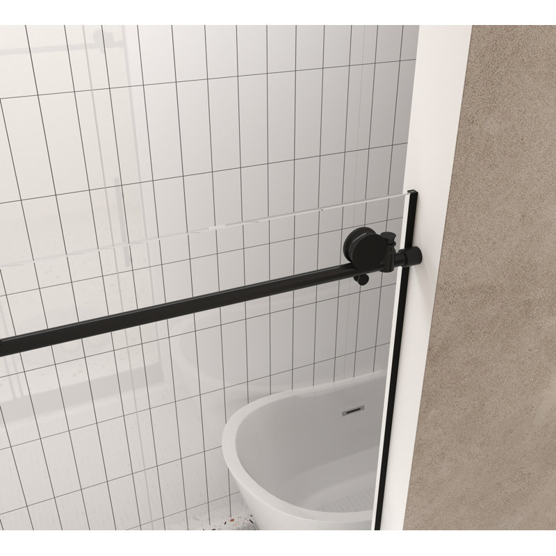 Delmar 44-48"Wx76"H Frameless Sliding Shower Door with 1/4" Tempered Glass & Explosion-Proof Film, Matte Black
