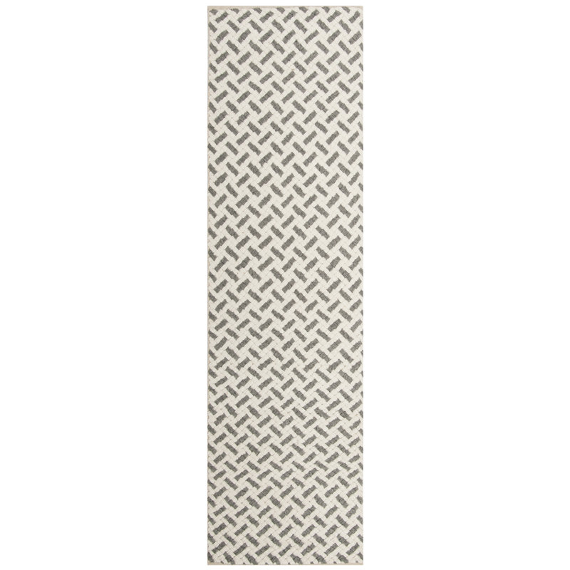 Tapis gris / ivoire en laine tissé à la main Huberty Huberty, Tapis de couloir 2 pi 3 po x 8 pi
