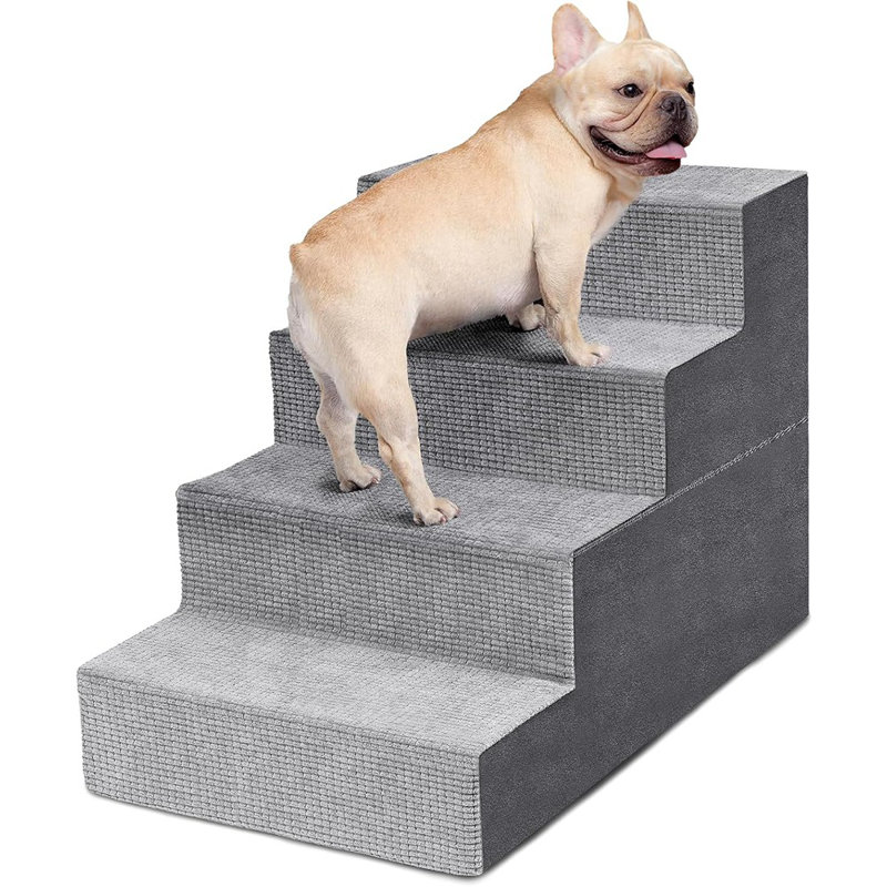 Escalier pour chien pour petits chiens, marchepied pour chien à 5 marches pour lit haut et canapé, marchepied en mousse haute densité pour animal de compagnie avec planche de support, housse lavable antidérapante, gris