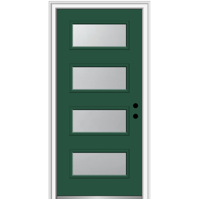 Porte d'entrée pré-montée lisse en fibre de verre 4 lumières à 4 lumières, l 32 po x H 80 po, Vert forêt