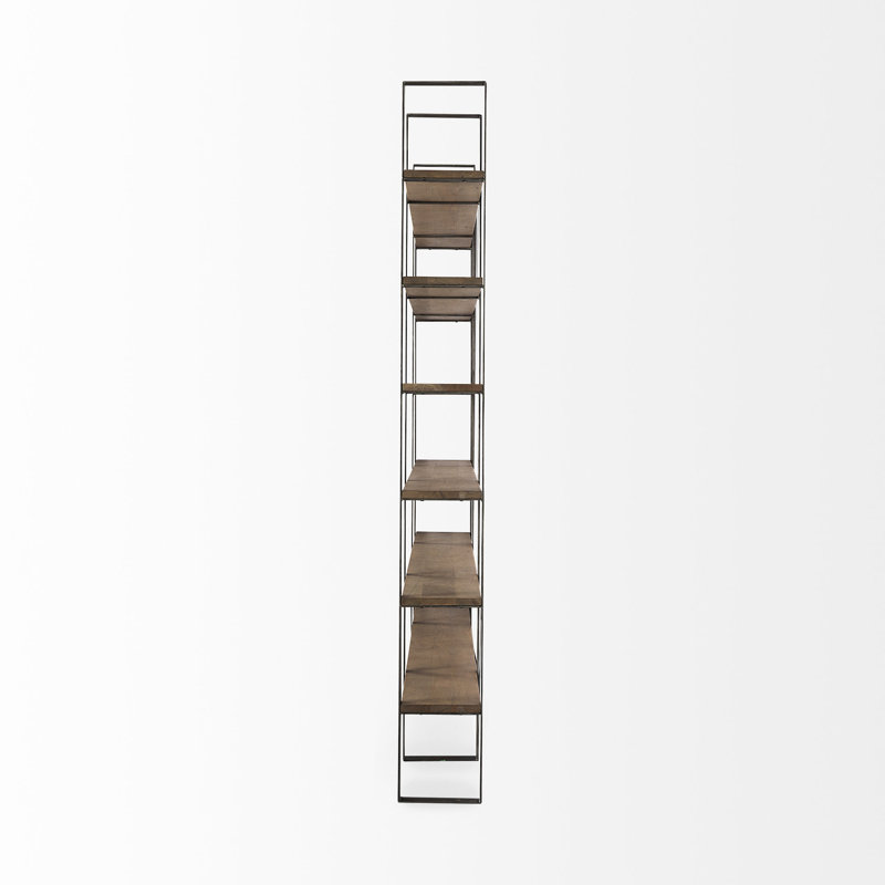 Tauton II 90" Bookcase, Antique Nickel/Medium Brown
