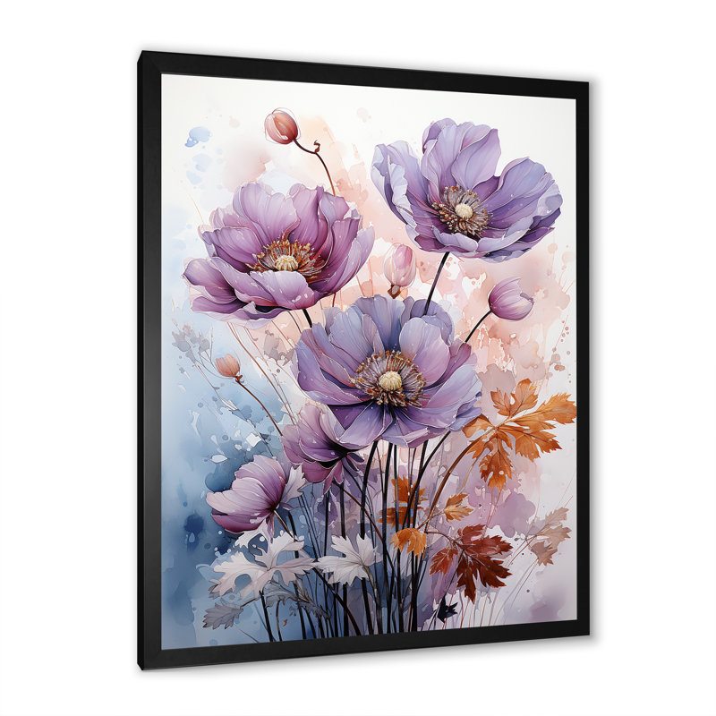 «Mauve Buttercups Mystical Moments» sur toile, H 32 po x l 16 po x P 1 po, Cadre simple noir