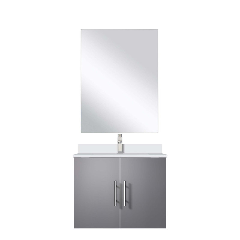 Ensemble de meuble-lavabo avec robinet et miroir DEL, Gris foncé, Quartz blanc