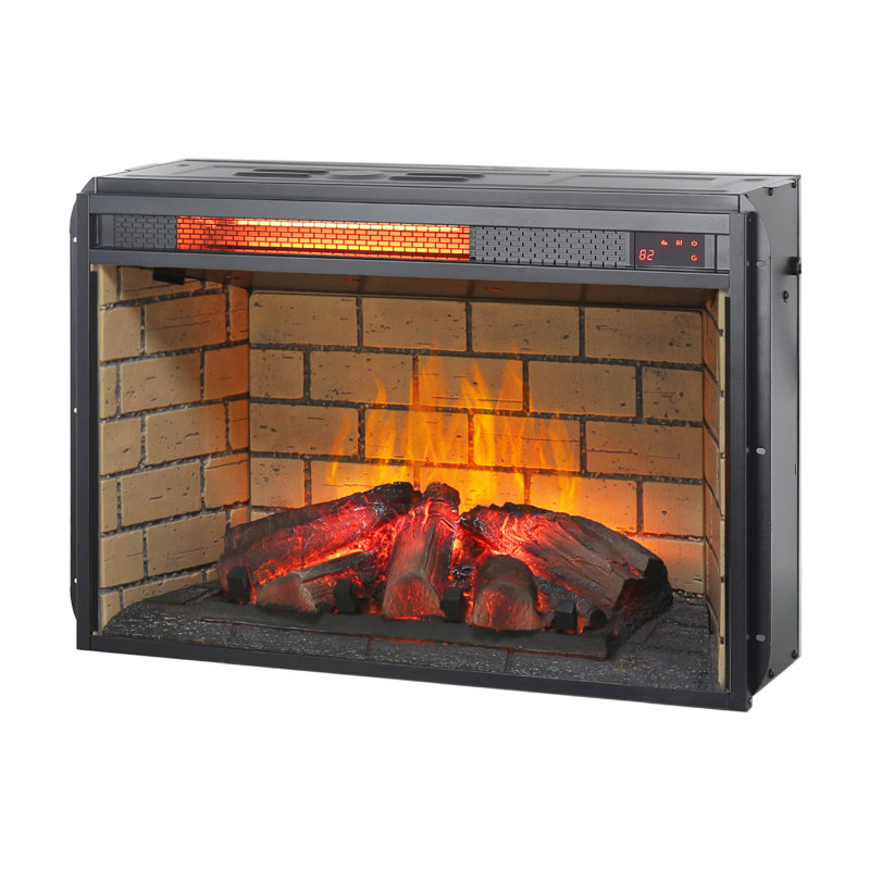 Infrared Quartz Woodlog Fireplace Insert with Brick Design, 18.1" H x 27.2" W x 8.2" D