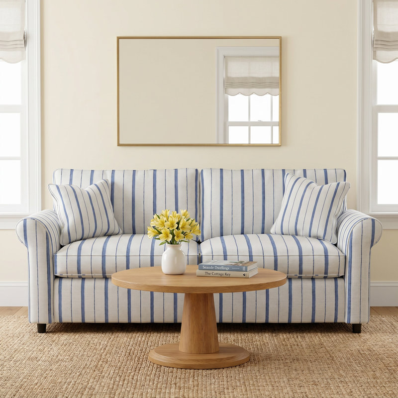 Northfield Upholstered 85'' Sofa, Cobalt Blue Stripe; 0204-64