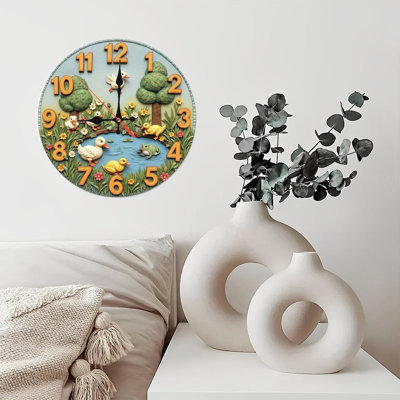 ducks pond clock scene garden floral
