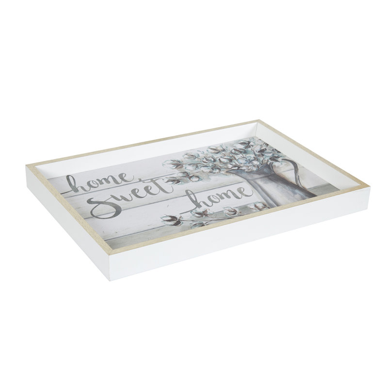 13"x19" Decorative Wood Ottoman/Coffee Table Tray featuring 'Farmhouse Cotton Home Sweet Home'