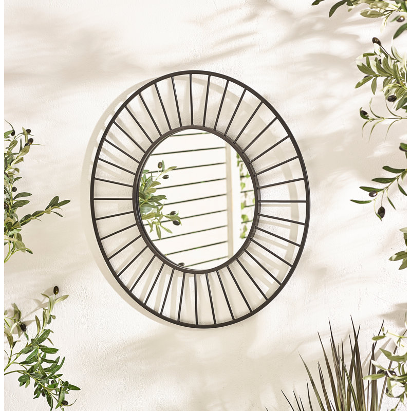 Rina Black Medium Round Spoke 70cm Garden Mirror