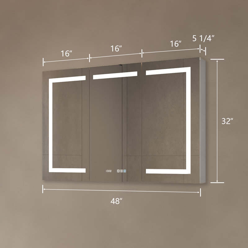 48'' x 32'' Silver Aluminum LED Medicine Cabinet with Mirror