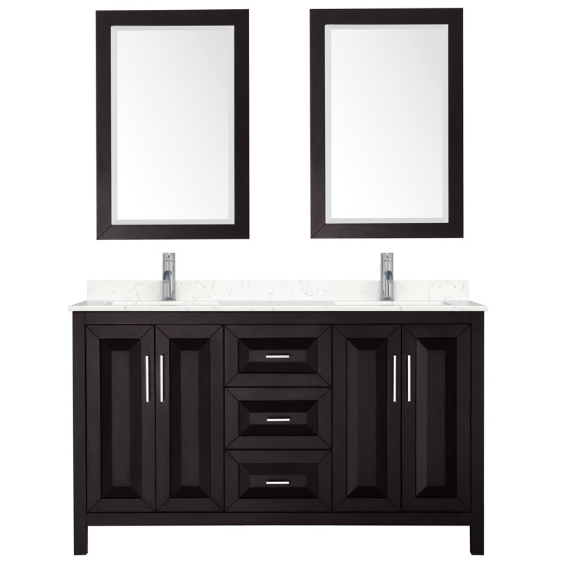 Daria Double Bathroom Vanity Set with Mirror, Dark Espresso, Polished Chrome, 72"