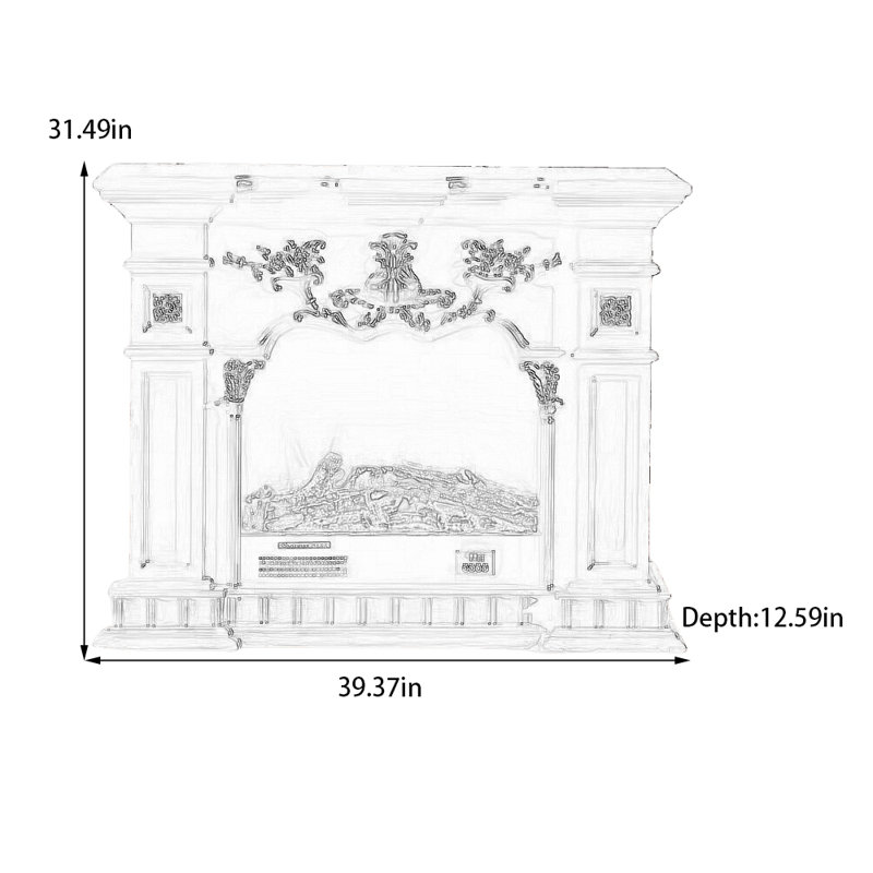 Foyer à flamme magnifiquement sculpté, H 31,49 po x l 39,37 po x P 12,59 po, Brun