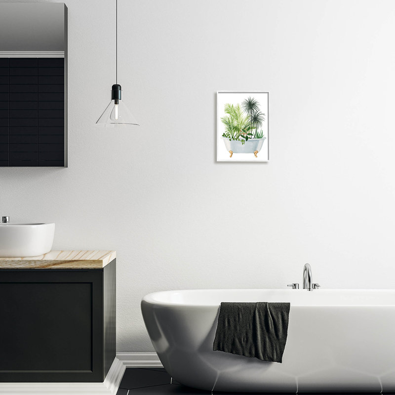 «Mixed Plant Leaves Antique Bath Tubing White», impression numérique sur toile encadrée par Grace Popp