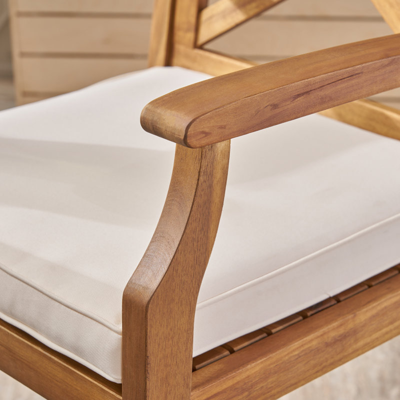 Zaryiah Acacia Outdoor Stool with Cushion, Cream