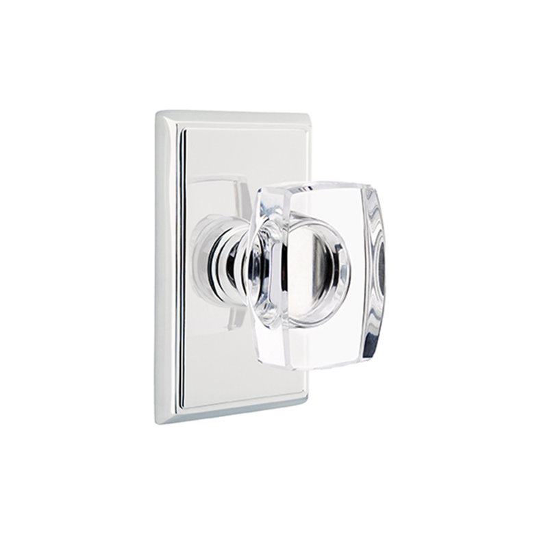 Ensemble de boutons d'intimité Emtek avec rosette rectangulaire et bouton en verre Windsor, Chrome poli