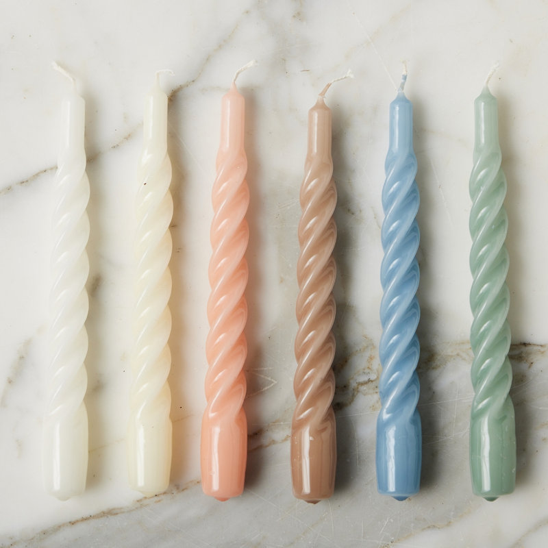 Lacquered Twisted Taper Candles, Blush