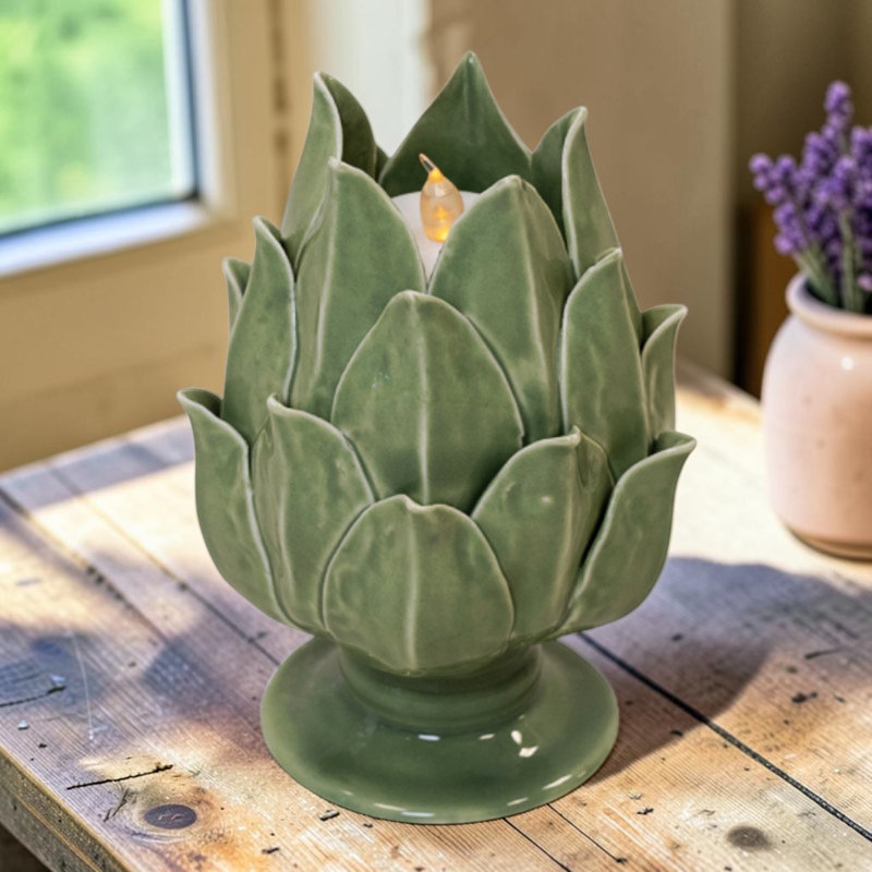 Sage Green Ceramic Artichoke Candle Holder